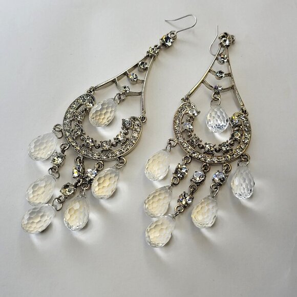 Crystal Chandelier Earrings Silver Long Earrings Bridal Earrings - Picture 3 of 8